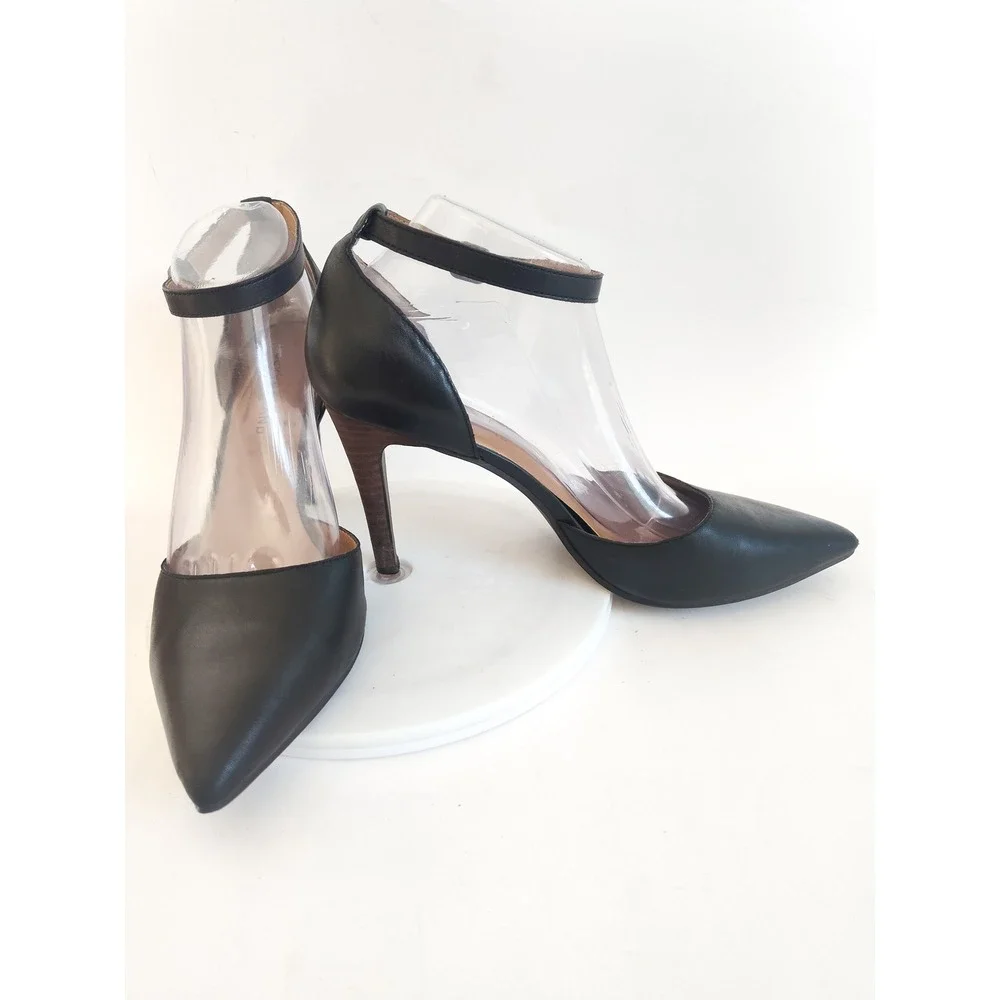 Lucky‎ Brand Pumps Pointed Toe Heels Size 10 Tukko Black Leather Ankle Strap